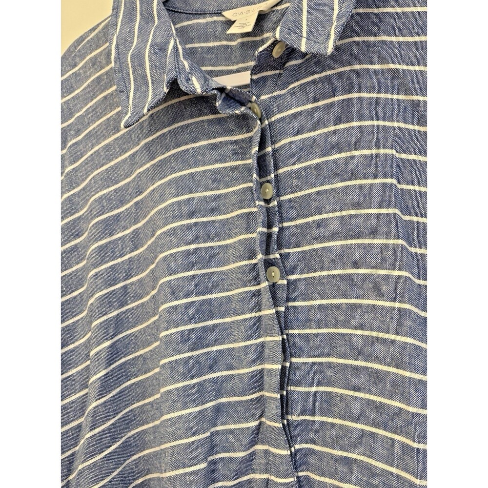 Caslon Shirt Dress Women's Large 3/4 Sleeve Blue Stripe Pockets Linen Blend NEW - Picture 6 of 11
